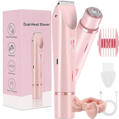 ZBVUIYL Electric Bikini Trimmer Tools for Women,Ipx7 Waterproof,Double Head Detachable Shavers Razors for Facial Face Chin Underarm Eyebrow (Pink)