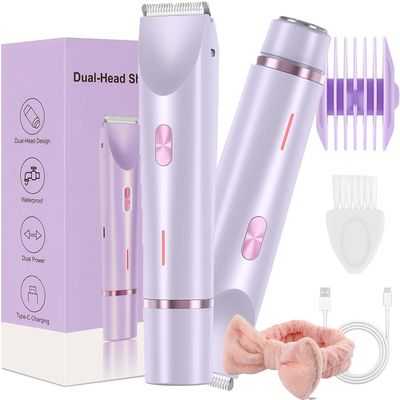 Electric Bikini Trimmer Tools for Women,Ipx7 Waterproof,Double Head Detachable Shavers Razors for Facial Face Chin Underarm Eyebrow (Purple)