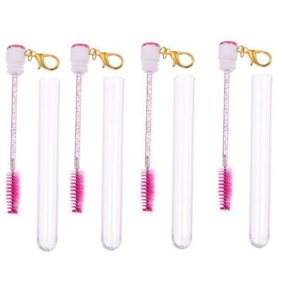 CATIEBYE 4pcs Portable Eyelash Tube with Keychain Durable Plastic Mascara Wands for Travel and Daily Makeup Artificial Fiber Lash Brush Applicators for Delicate Fashionable Eyelash Styling