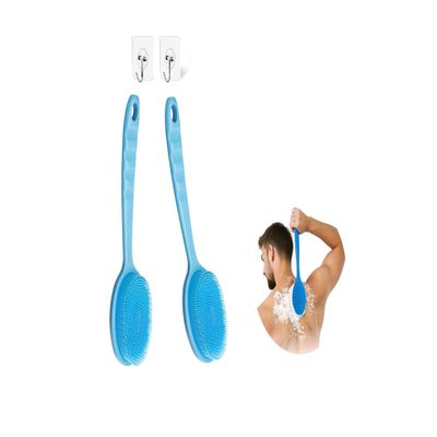 14.5inch Silicone Back Scrubber for Shower 2pcsBlue,Exfoliating Shower Brush,Double Sided for Exfoliating and MassageLong Handle Back Scrubber for Men and Women. Includes 2 Hooks (Include Hook)