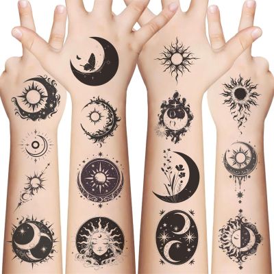 10 Sheets Sun & Moon Temporary Tattoos Birthday Themed Party Supplies Decoration Favors Lunar & Solar Sticker for Kids Boys Home Activity Class Prizes Carnival Holldays Rewards (Sun Moon)