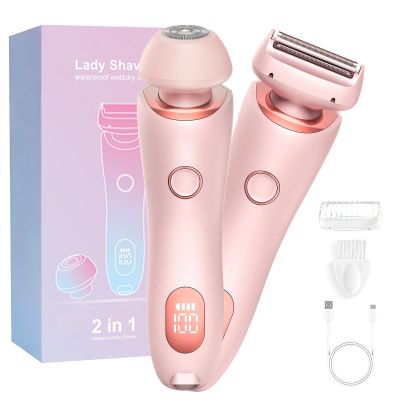 Electric Shaver for Women, 2 in 1 Wet & Dry Waterproof Hair Removal with 2 Removable Heads, Rechargeable Cordless Silk Glide Pro Shaver for Leg Arm Underarm Bikini Area, IPX7 Waterproof, Pink
