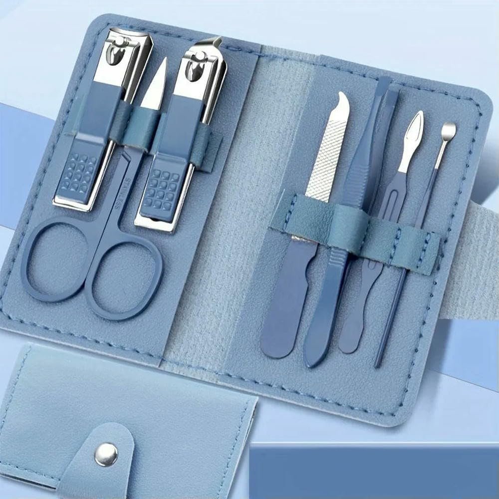 7 Pieces Stainless Steel Colorful Nail Clippers Manicure Set with Leather Bag Care Tools Grooming Kit