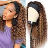 12Inch Highlight Ombre Headband Wig Human Hair Deep Wave Human Hair Wigs for Black Women #4/27 Honey Blonde Glueless Machine Made Brazilian Virgin Deep Wave Half Wig Human Hair view 1