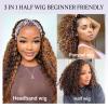 12Inch Highlight Ombre Headband Wig Human Hair Deep Wave Human Hair Wigs for Black Women #4/27 Honey Blonde Glueless Machine Made Brazilian Virgin Deep Wave Half Wig Human Hair view 2