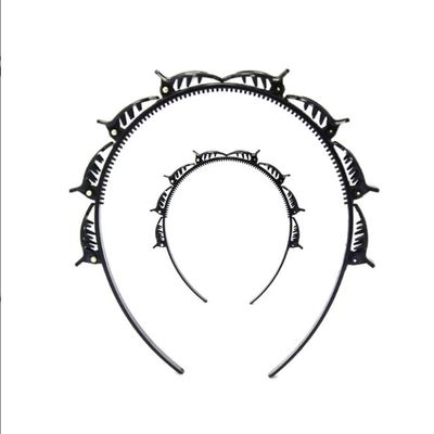 2Pcs Black Double Bangs Hairstyle Hairpin Headband With 8 Small Clips - Women Double Layer Twist Plait Headband Hair Tools,Twist Clip Headbands with Toothed Hairs Bands Braid Tool Hair Accessories
