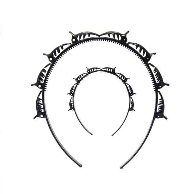 2Pcs Black Double Bangs Hairstyle Hairpin Headband With 8 Small Clips - Women Double Layer Twist Plait Headband Hair Tools,Twist Clip Headbands with Toothed Hairs Bands Braid Tool Hair Accessories
