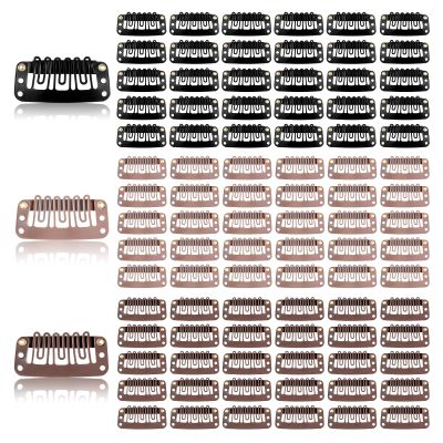 120 Pcs 6-Teeth U-Shape Wig Clips Hairpieces Snap Clips Hair Extension Hairclips for 32mm Clip-ins Brown Black Making Accessories Set Tools Women