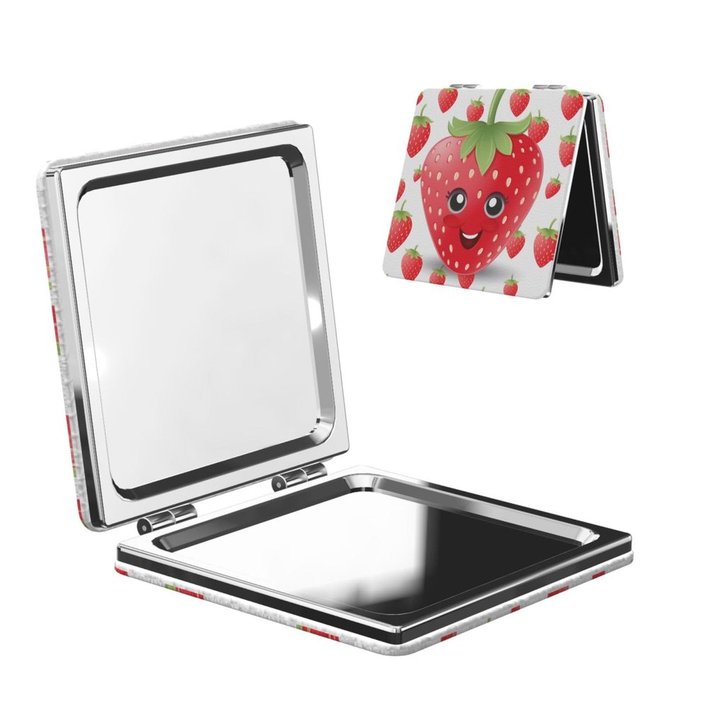 DWVTSLH Strawberry Compact Mirror for Purse, Double-Sided 2X/1X Magnifying Mirror for Women Men, Travel Makeup Mirror for Handbag, Handheld Vanity Mirror for Gift