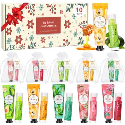 20 Pack Bulk Gifts, Lip Balm Bulk and Hand Cream Gift Set With Organza Bag Thank You Card,Thank You Gift,Bridal Wedding Favors & Baby Shower Wedding Gifts For Guests, Christmas Gift Stocking Stuffers