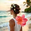 Flower Hair Claw Clips - Hawaiian for Women | Plumeria for Thin | Strong Hold jaw clip | Claw Clips for Girls| Preppy Flower Hair Clip (White) view 3