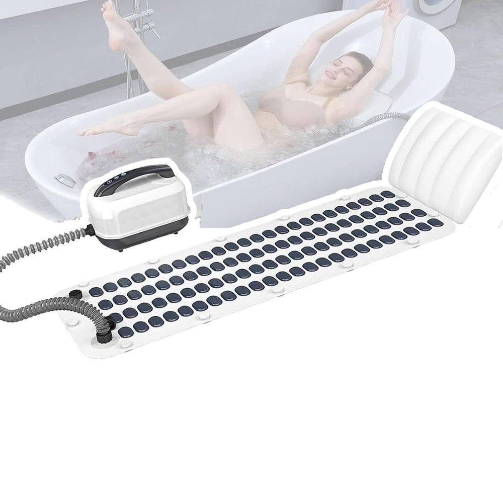 Bubble Bath Machine: Portable Bath Spa Massage Mat with Anti-Slip Mat, Electric Air Pump, Inflatable Pillow, and Remote Control - Large Size for Home Use