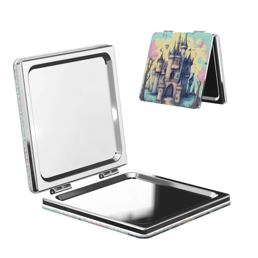 DWVTSLH Fairytale Castle Compact Mirror for Purse, Double-Sided 2X/1X Magnifying Mirror for Women Men, Travel Makeup Mirror for Handbag, Handheld Vanity Mirror for Gift