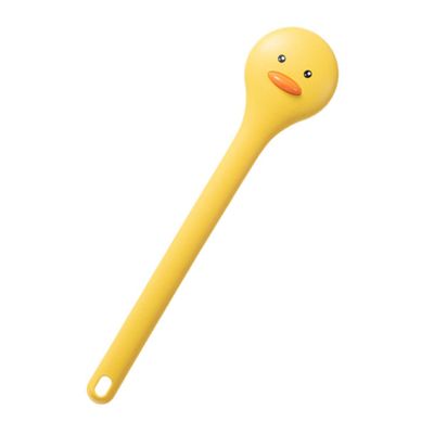 ASAKKURA Long Handle Plastic Bath Brush with Soft Dense Bristles for Body Cleansing and Massage Cute Yellow Design Shower Scrubber for Effortless Bathing and Easy Wall Storage
