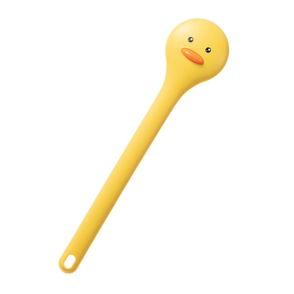 ASAKKURA Long Handle Plastic Bath Brush with Soft Dense Bristles for Body Cleansing and Massage Cute Yellow Design Shower Scrubber for Effortless Bathing and Easy Wall Storage