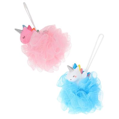 Baluue 2pcs Foaming Loofah Sponge Bath Scrubbers with Adorable Unicorn Design Soft Exfoliating Shower Accessories for Gentle Body Cleaning and Healthy Skin Care