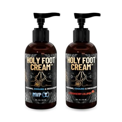 Derm Dude Holy Foot Cream, 4oz (2-Pack) | MVP & Strawberry Lollipop Scents | Moisturizing Foot Lotion with DeoPlex for Freshness & Arrowroot for Hydration