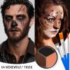 Black Brown Terracotta Face & Body Paint - Blendable Facepaint Foundation with Sponge & Brush for Skin, Professional Halloween Face Make-up Kit for Wolf Werewolf Tiger Deer Lion Beard Cosplay Costume view 3