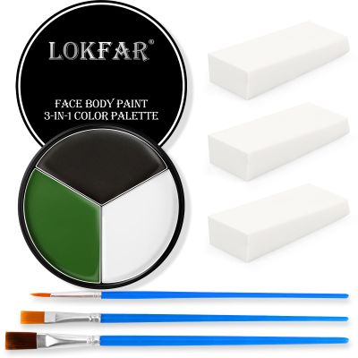Black White Green Face & Body Paint - Blendable Facepaint Foundation with Sponge & Brush for Skin, Professional Halloween Face Make-up Kit for Grinch Shrek Alien Frankenstein Wicked Witch Costume