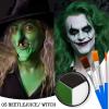 Black White Green Face & Body Paint - Blendable Facepaint Foundation with Sponge & Brush for Skin, Professional Halloween Face Make-up Kit for Grinch Shrek Alien Frankenstein Wicked Witch Costume view 3