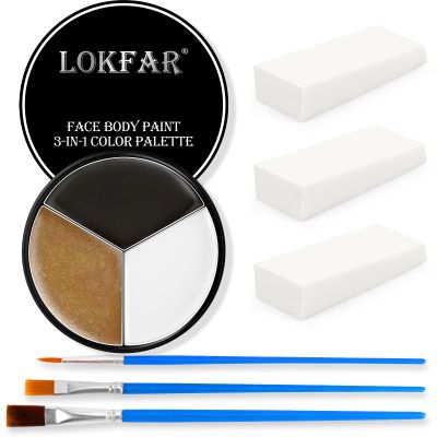 Black White Metallic Brown Face & Body Paint - Blendable Facepaint Foundation with Sponge & Brush for Skin, Professional Halloween Face Make-up Kit for Cat Deer Cheetah Leopard Tiger Lion Costume