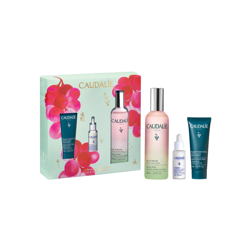 Caudalie Prep & Glow Best-Sellers Skin Care Holiday Gift Set - Full-Size Beauty Elixir + FREE Instant Detox Mask 15ml + FREE Vinoperfect Radiance Serum 10ml ($85 Value)