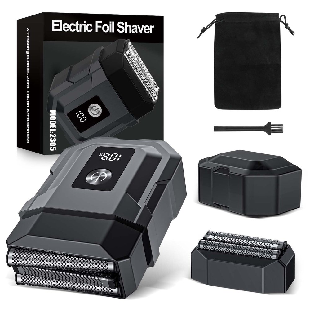 Electric Razor for Men - Foil Shaver for Smooth Shaving, Extra 1 Shaving Head Gift,3 Floating Blade, Supports Wireless and Wired, Mens Razors for Shaving,IPX 7 WaterproofLED Display,Travel Shaver