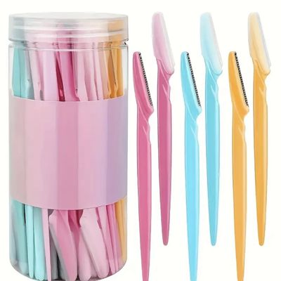 Professional Eyebrow Razor Set, Pink Blue Yellow, Precision Blade, 15 Pack, 5.79 Inch Length, Facial Hair Trimming Tools