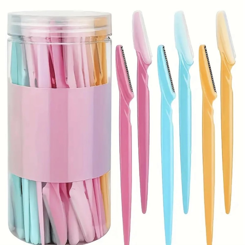 Professional Eyebrow Razor Set, Pink Blue Yellow, Precision Blade, 15 Pack, 5.79 Inch Length, Facial Hair Trimming Tools