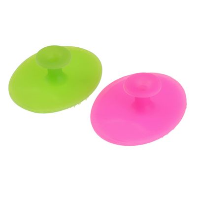 BIUDECO 2pcs Silicone Face Brush with Non Slip Handle Mild Exfoliating Facial Scrubber Pads for All Skin Types Handheld Face Massager in Small Grass Green Rose Red