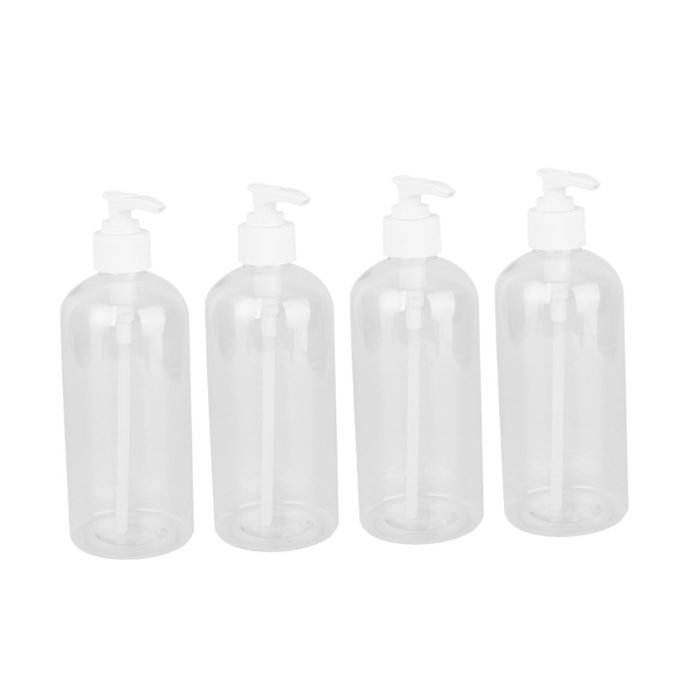 PRETYZOOM 4PCS Transparent Empty Pump Bottles for Lotion Shampoo Liquid Dispenser Travel Friendly Lightweight Pet Containers with Random Silver Ring White Pumps