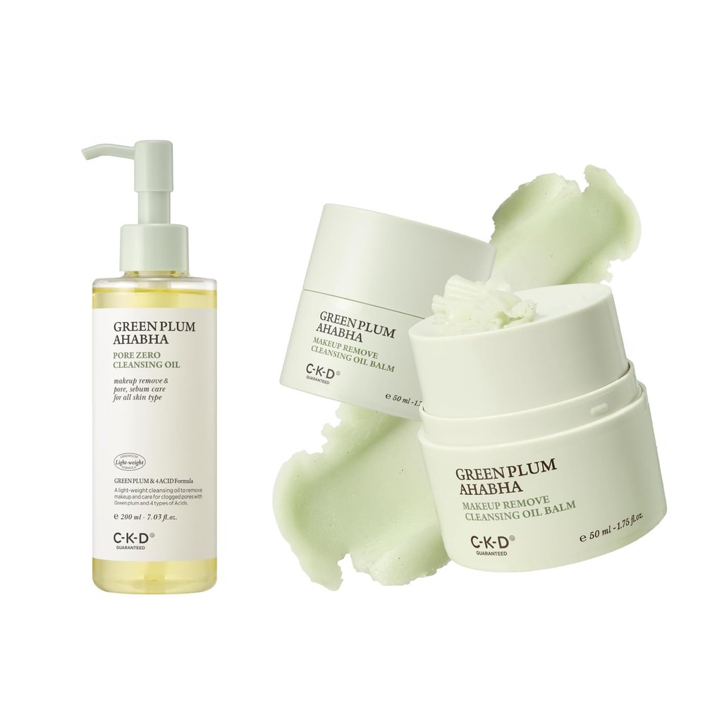 CKD Green Plum AHABHA Cleansing Duo  Pore Zero Cleansing Oil (7.03 fl oz) + Grinding Balm Cleanser (1.75 fl oz)  Makeup, Sebum & Blackhead Removal | 4-Acid Complex, Korean Skincare - All Skin Types