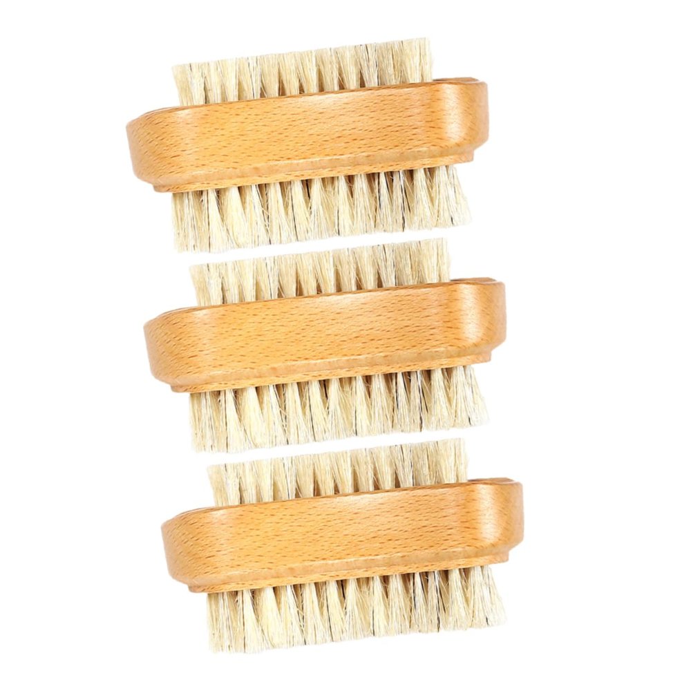 COOLHIYA 3Pcs Double Sided Nail Brushes with Natural Wooden Handle Sturdy Bristles for Manicure and Pedicure Nail Cleaning