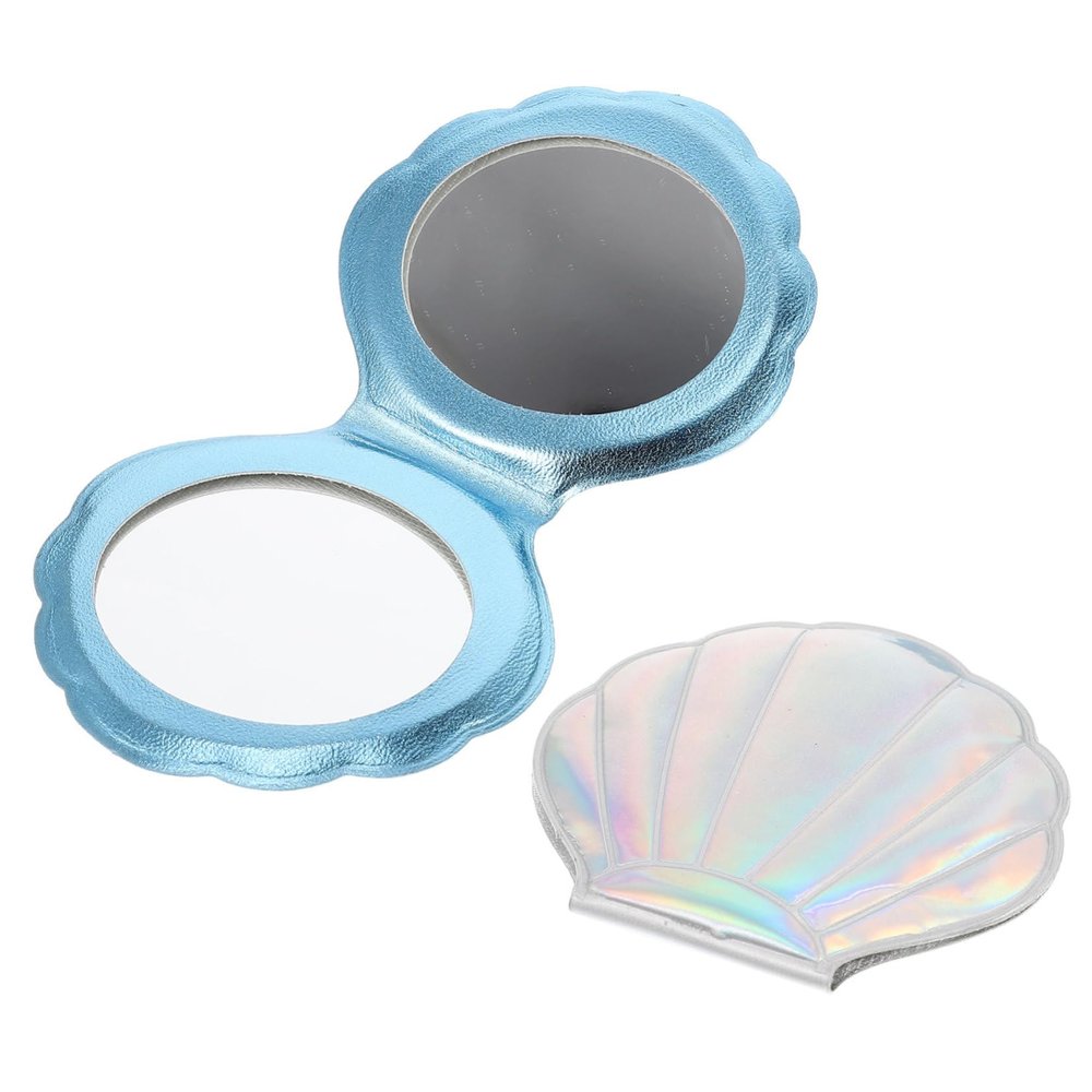 ETHZZLE 2Pcs Compact Double Sided Shell Shaped Makeup Mirror Portable Folding Cosmetic Mirrors for Women Travel Gift with Polished Smooth Finish