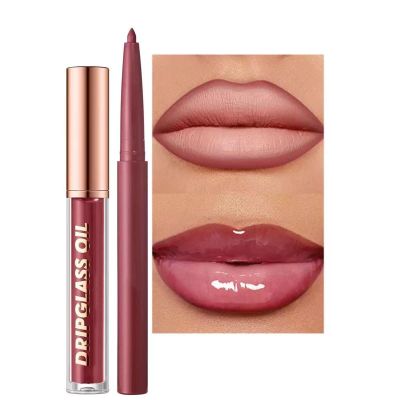Hyesamyo Dark Red Lip Liner Waterproof Lip Kit With Lip Liner and Gloss Long Lasting Pluming Smudge proof Highly Pigmented Lip Liner Set with Lipgloss (12# Dark Red)