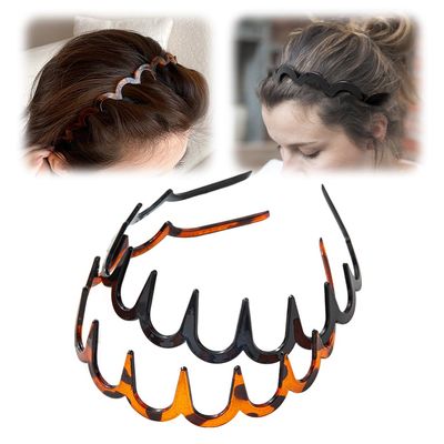 2 Pack U Shape Fashion Tooth Hair Comb Headband, Zig Zag High Cranium Headbands for Women, Reverse Hair Bands with Teeth for Women Girls (Amber & Black, one size)