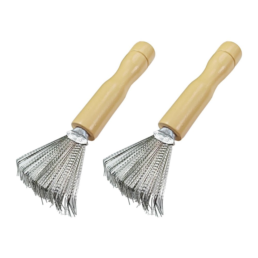 2Pcs Hair Brush Cleaner Tool with Ergonomic Wooden Handle and Metal Wire Rake for Pick Cleaning