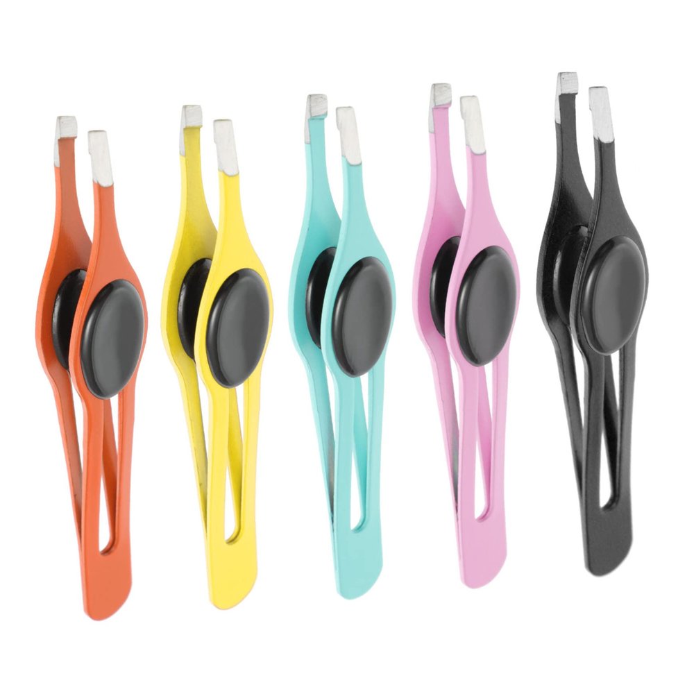 Baluue 5pcs Stainless Steel Eyebrow Tweezers Non Slip Grip Removal Tools for Women Eyebrow Grooming and Styling Portable Travel Kit