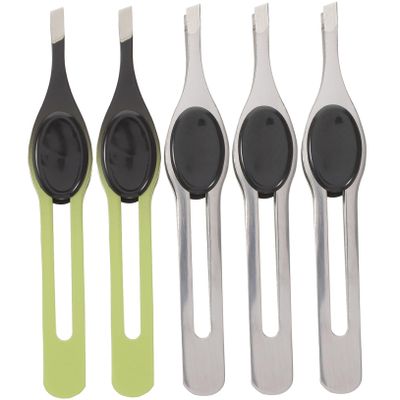 DECHOUS 5pcs Stainless Steel Eyebrow Tweezers with Hair Cutting Scissors Durable Non Slip Grip Eyebrow Grooming Tools for Women Portable Facial Hair Trimming and Styling