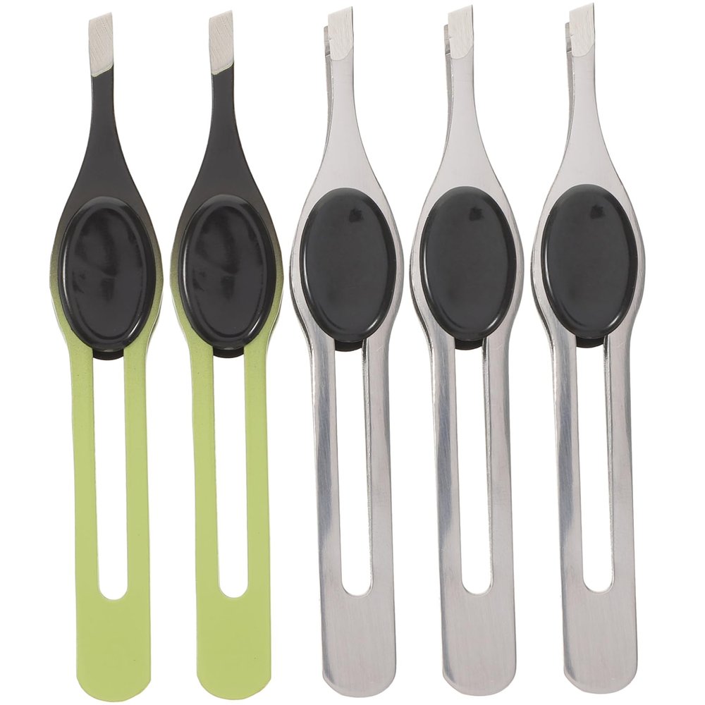 DECHOUS 5pcs Stainless Steel Eyebrow Tweezers with Hair Cutting Scissors Durable Non Slip Grip Eyebrow Grooming Tools for Women Portable Facial Hair Trimming and Styling