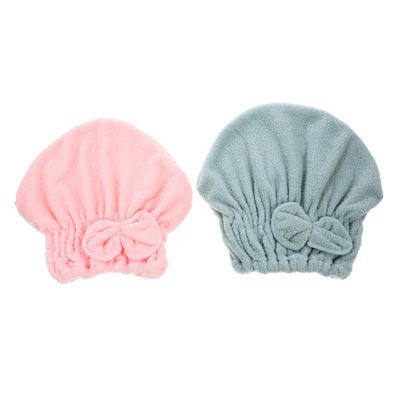 DEARMAMY 2pcs Coral Fleece Hair Drying Caps Absorbent Soft Bath Towels with Bow for Quick Drying Suitable for Curly Straight Frizzy Hair Durable Wraps to Protect From Heat Damage and
