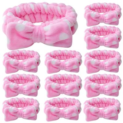 12 Pcs Adjustable Headbands, Soft Flannel Bow Hairbands For Women, Makeup, Skincare & Shower Care Wraps