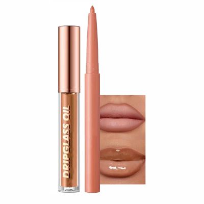 Hyesamyo Brown Lip Liner Waterproof Lip Liner and Gloss Set High Pigment Long Lasting Plum Smudge proof Lip Gloss and Lip Liner Set (06# Brown)