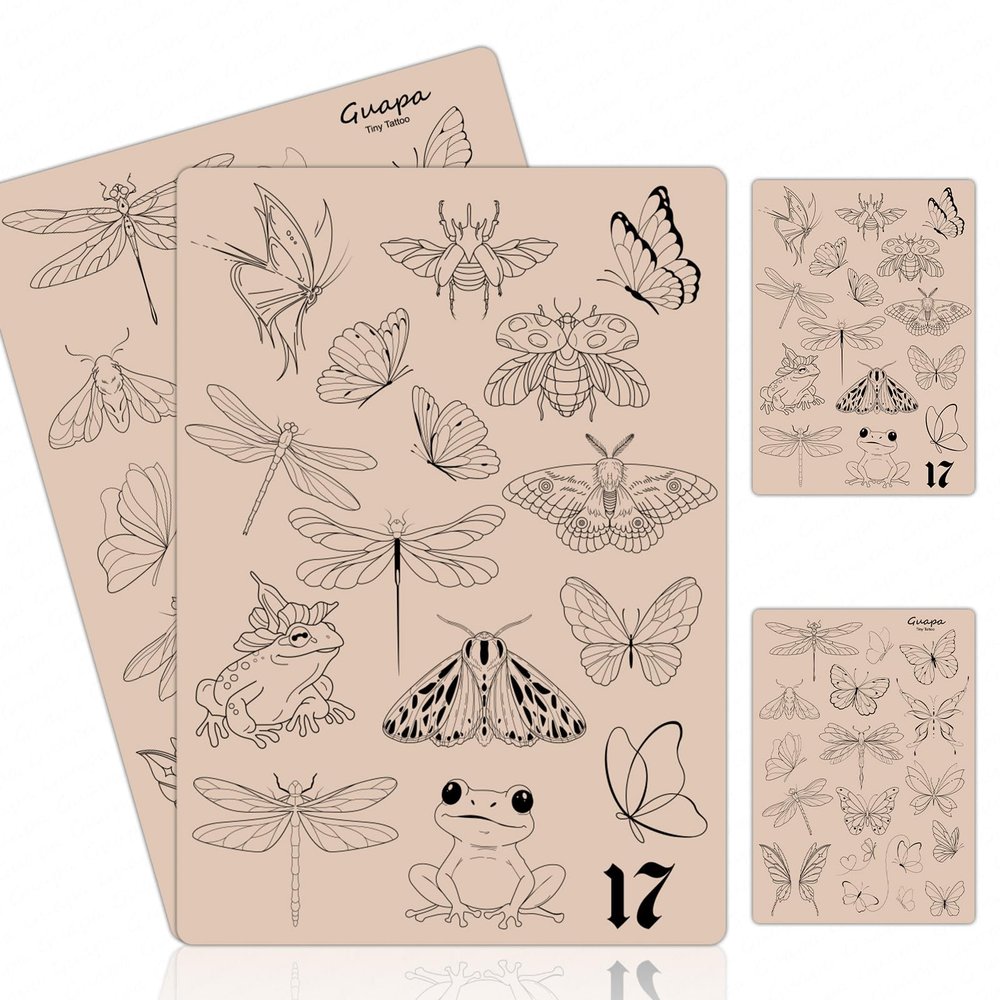2PCS Double-Sided Tattoo Practice Skin with Pre-Printed Light Gray Stencil Designs 1.5mm Thick Silicone Pad for Fine Line & Tiny Tattoo Training (2PCS Pink Pad #17)