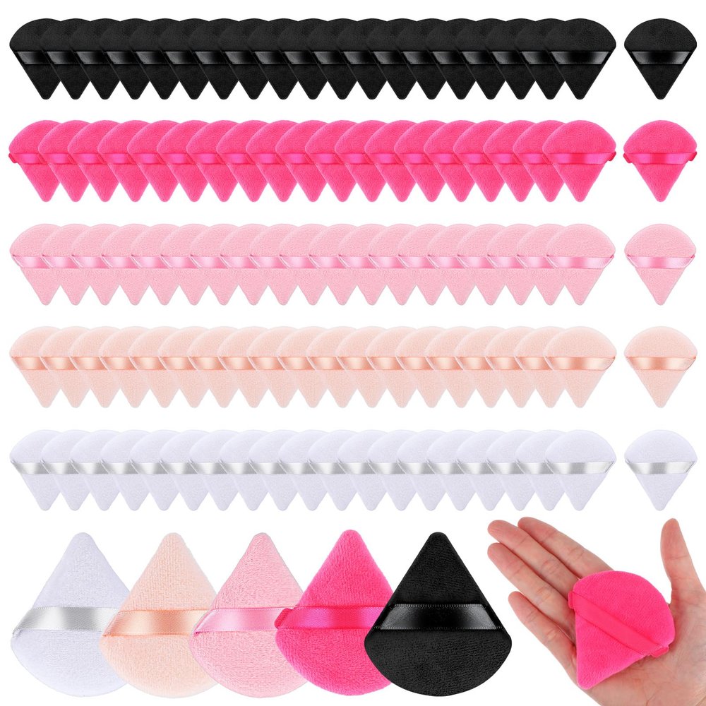 150Pcs Triangle Powder Puffs Soft Velour Makeup Puffs for Loose Powder Wet and Dry Use Cosmetic Foundation Tools (5 Colors)