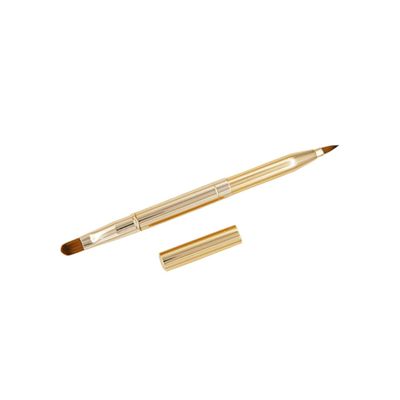 FOMIYES Retractable Double Ended Lip Brush Portable Makeup Applicator for Women Precision Fine Dense Bristles Concealer and Lipstick Brush Compact Golden Cosmetic Tool