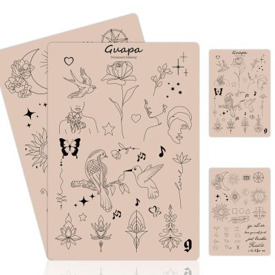 2PCS Double-Sided Tattoo Practice Skin with Pre-Printed Light Gray Stencil Designs 1.5mm Thick Silicone Pad for Fine Line & Tiny Tattoo Training (2PCS Pink Pad #9)