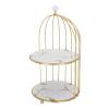 AYNEFY Bird Cage Storage Rack 2-Tier Cosmetic Organizer Double Layer Makeup Stand with Iron Glass Design for Bathroom Countertop Dressing Table (White Base Gold Pattern) view 1