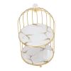 AYNEFY Bird Cage Storage Rack 2-Tier Cosmetic Organizer Double Layer Makeup Stand with Iron Glass Design for Bathroom Countertop Dressing Table (White Base Gold Pattern) view 2