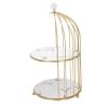 AYNEFY Bird Cage Storage Rack 2-Tier Cosmetic Organizer Double Layer Makeup Stand with Iron Glass Design for Bathroom Countertop Dressing Table (White Base Gold Pattern) view 3